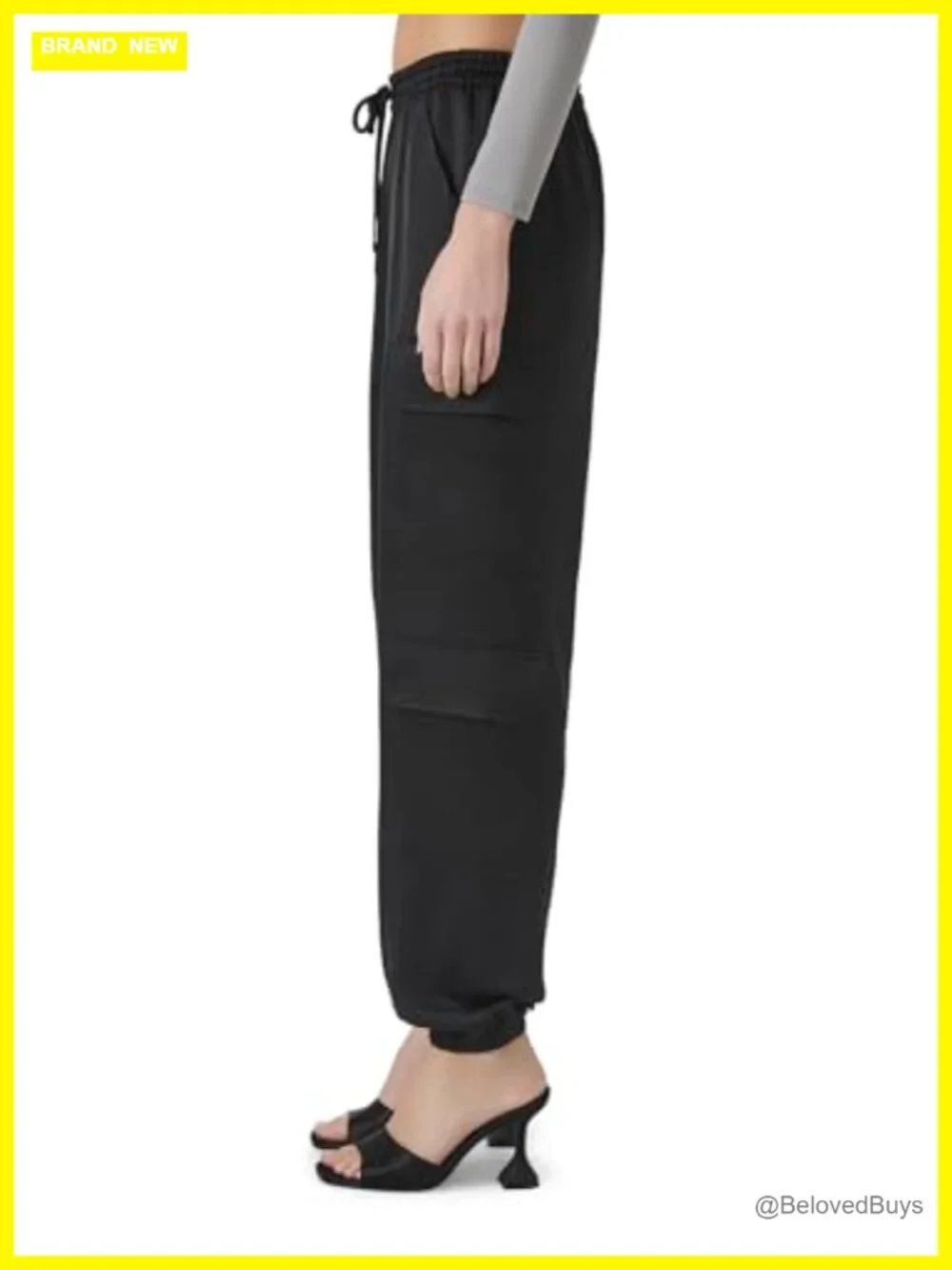 Satin Mid-Rise Cargo Pants with Drawstring Waist